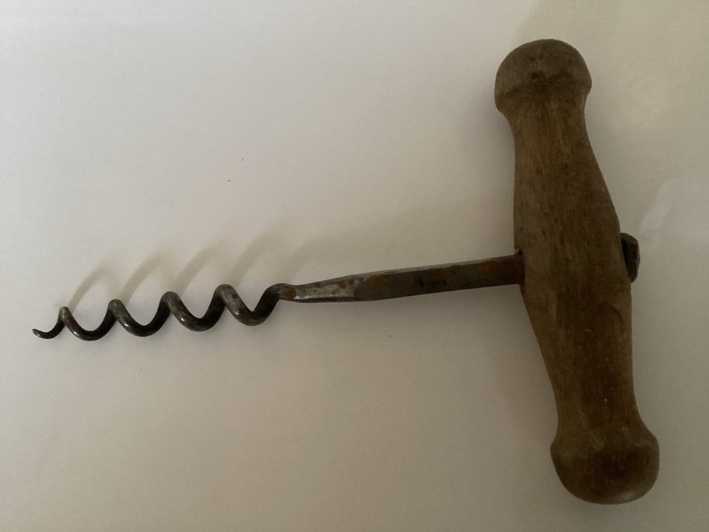 Vintage Wood Handle Corkscrew Antique Straight Pull, Four Inch Small