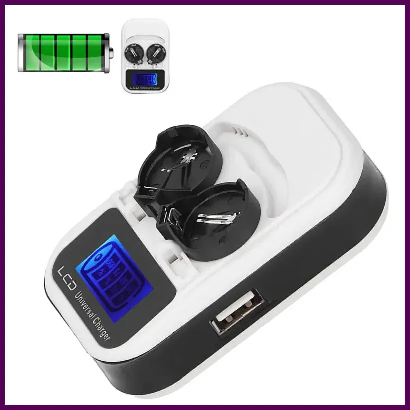 LCD Button Battery Charger USB Multi-Function LIR2016 2025 2032 ML2016 2025 2032
