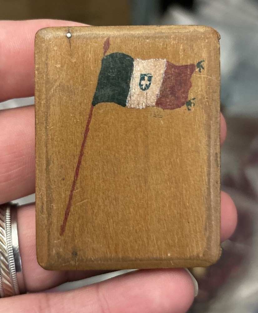 Vintage Wooden Matches Box Flag Unique