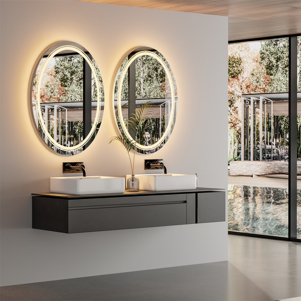 Modern Oval LED Bathroom Mirror Frontlit&Backlit AntiFog Dimmable Vanity Makeup