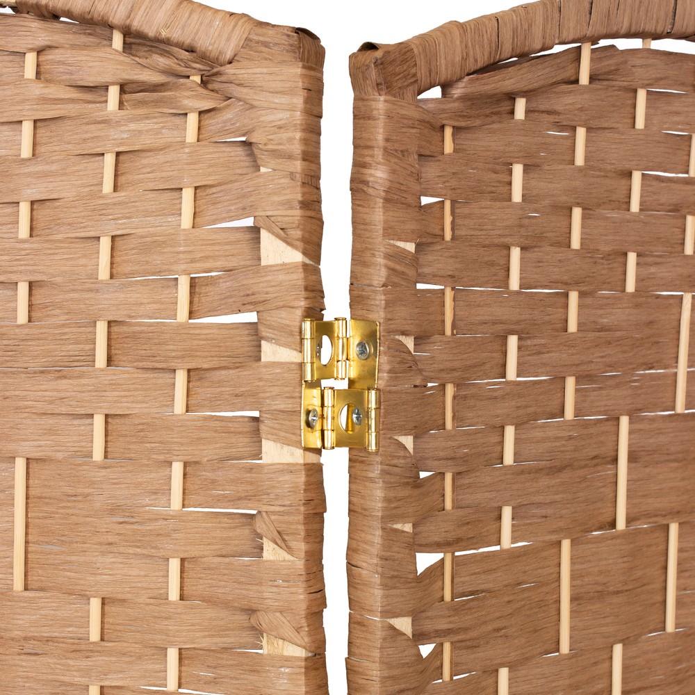 3 ft. Short Diamond Weave Fiber Folding Screen - Natural - 6 Panel