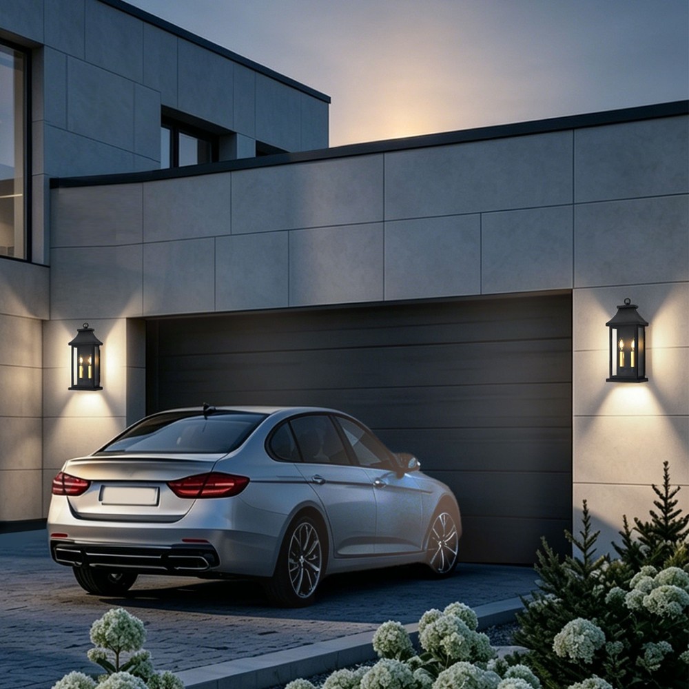 1-Pack 17.5 in. 2-Light Black Outdoor Wall Lanterns