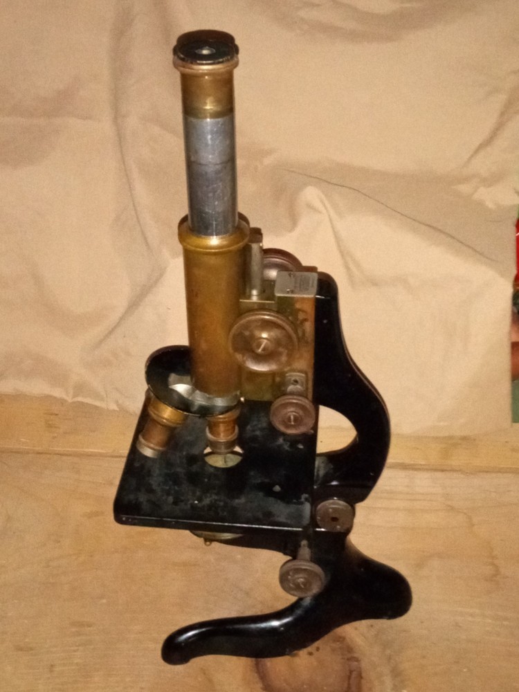 Ernst Leitz Wetzlar Antique Brass Microscope with Case+ACCESSORIES+over-stage