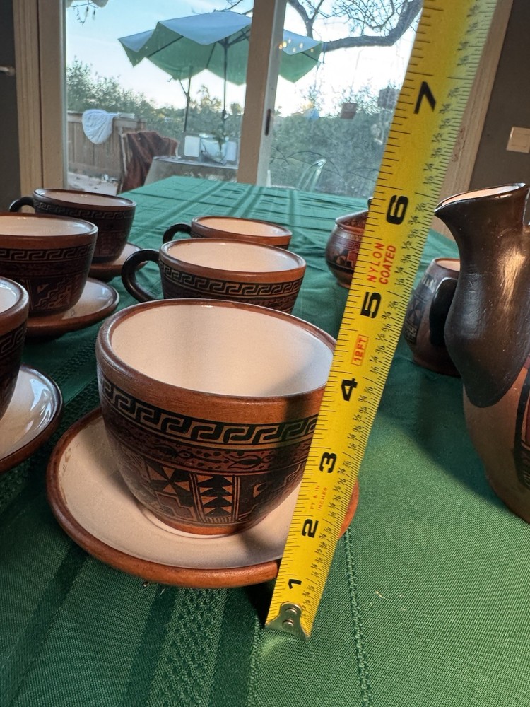SIGNED Cusco Peru Handpainted 19 Piece Pottery Tea/Coffee Set