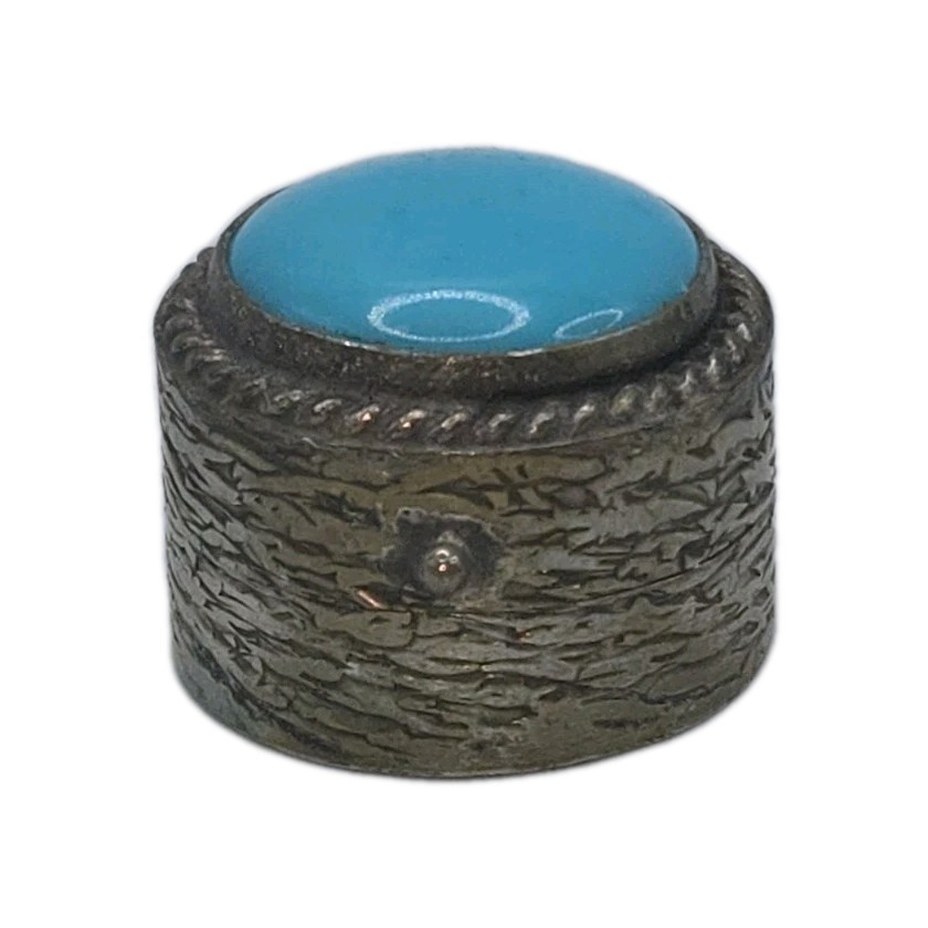 Antique Genuine Turqoise Cabochon Solid 800 Silver Hinged Pill/Snuff Box 1-1/4"D