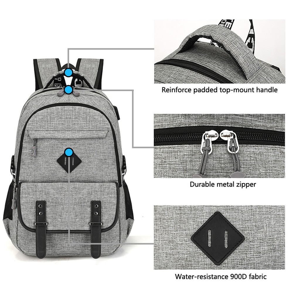 Lightweight College School Backpack with USB Charging Port