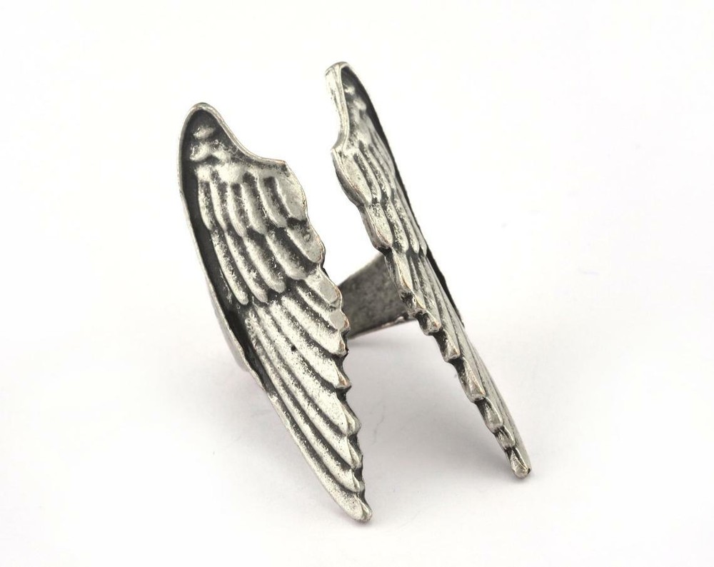 Angel wings Ring Boho Gypsy Biker Adjustable 7Us size Antique silver brass