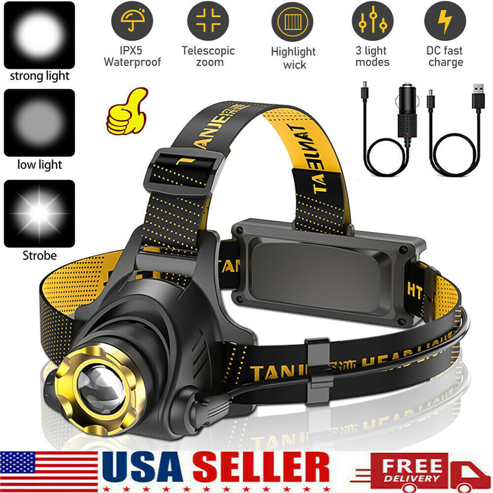 3 pack USB Rechargeable Headlight LED Headlamp Camping Head Torch Flashlight