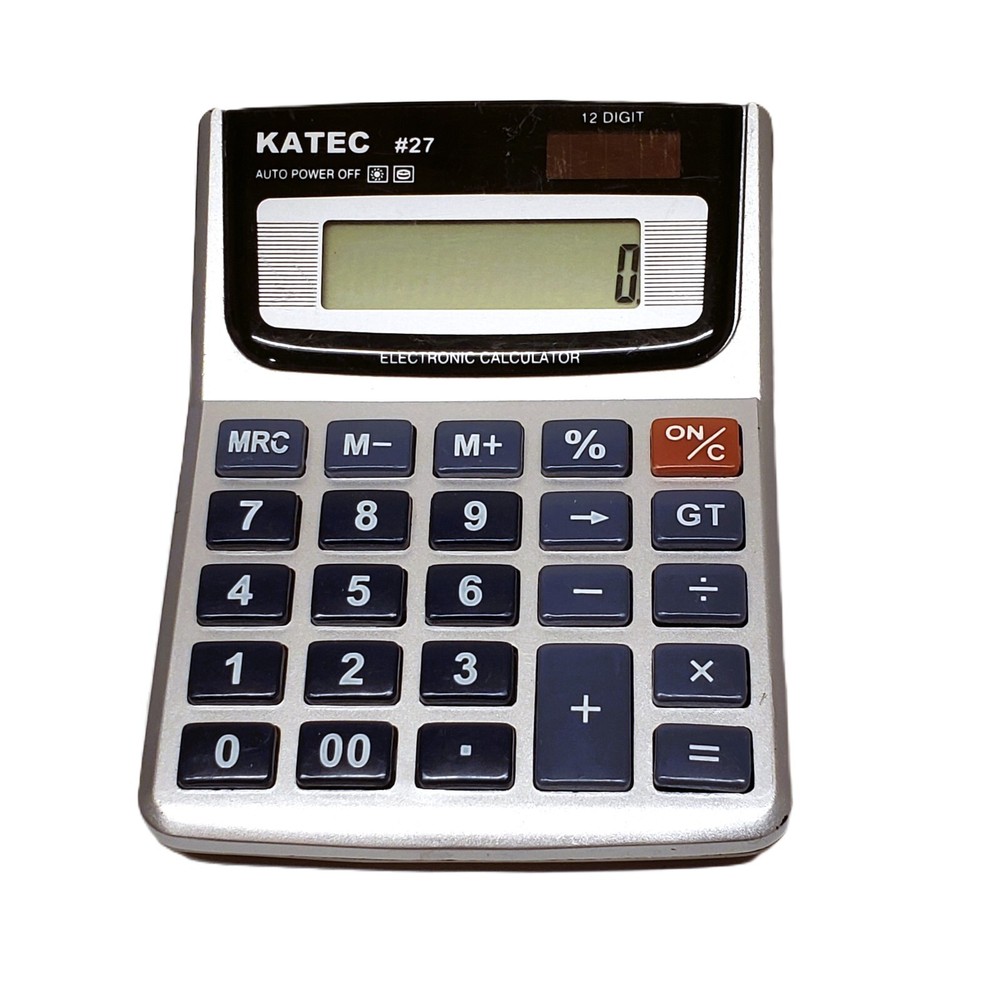 Silver Katec #27 12 Digit Solar Electronic Calculator Math Science Accounting