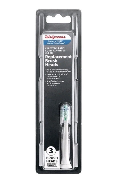 Walgreens Effectaclean Sonic Advanced Clean Replacement Brush Heads Three Pack