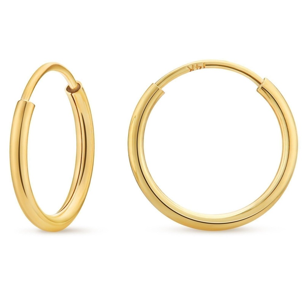 Solid 14k Gold Small Tiny Endless Thin Hoop Earrings 10mm