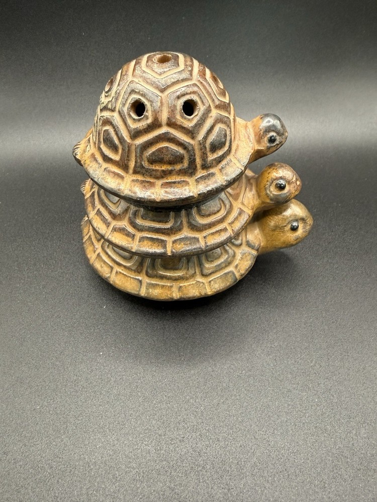 Vintage Ceramic Turtle Incense Burner Stacking Turtle Figurine Cone Holder
