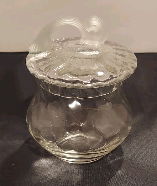 Fine Glass Sugar Bowl Frosted Shell/ Wave Handle