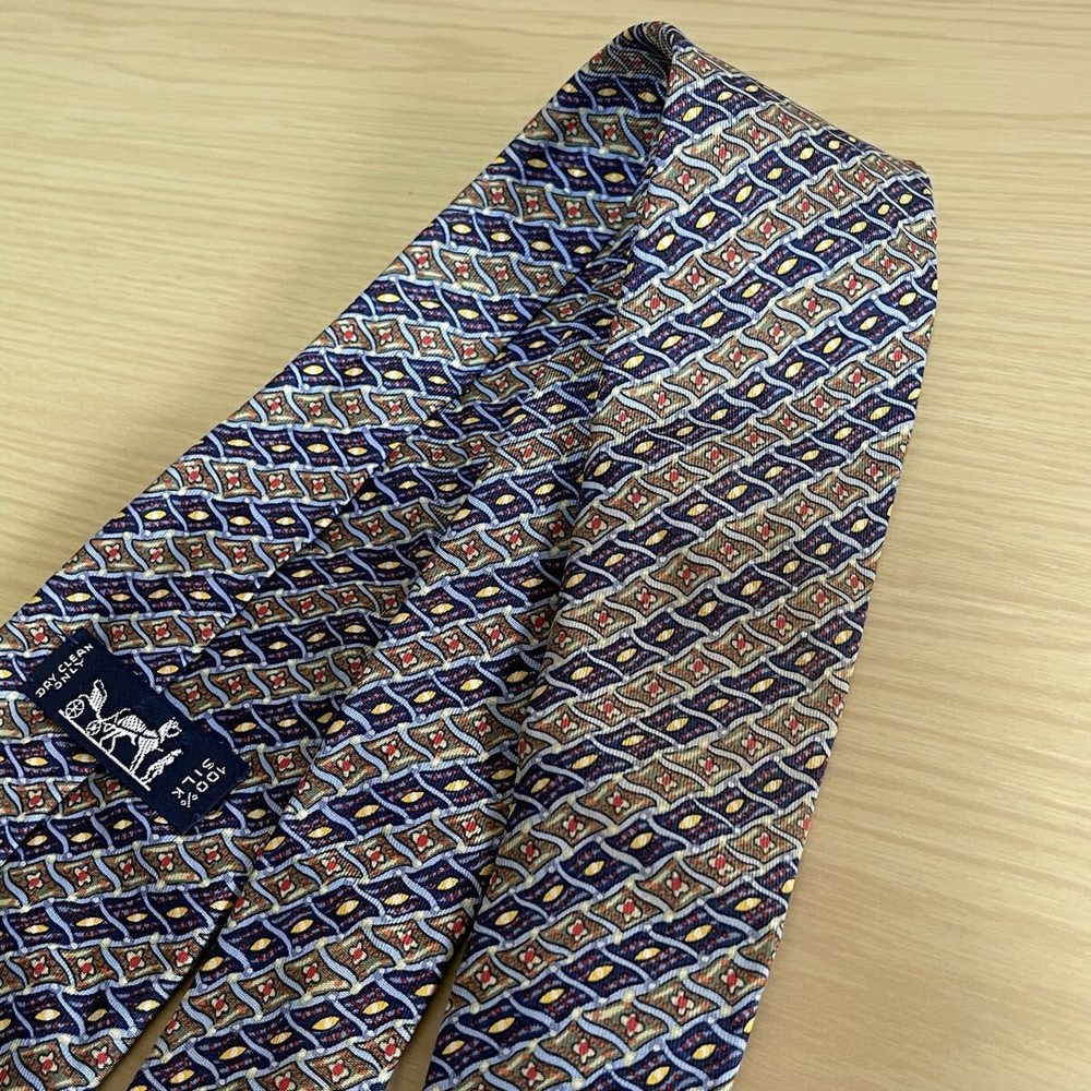 HERMES Navy Green Micro Diamond Stripe Pattern Tie