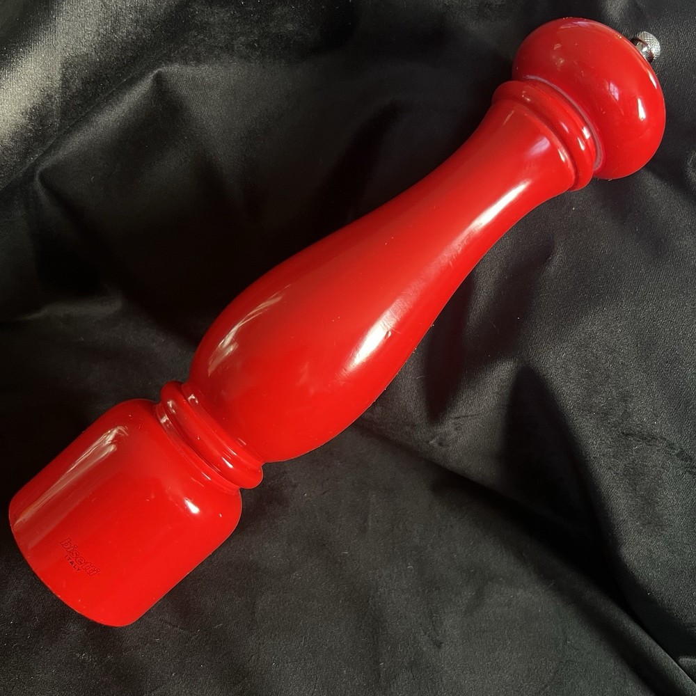 Bisetti Italy Red Lacquer Pepper Mill Grinder Mid Century Kitchen Statement 12”