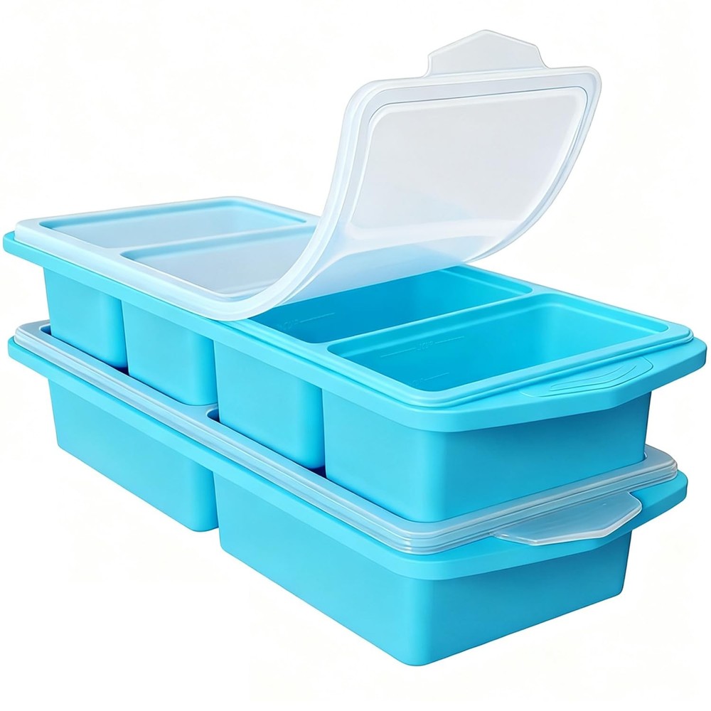 Tmeng 2 Pack Silicone Freezer Molds with 1 Cup& 2Cup(2Pack), blue