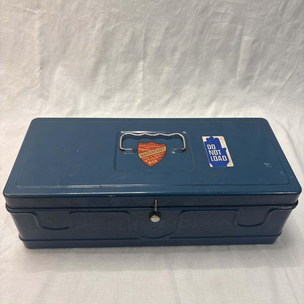 Vintage Mastercraft Blue Metal Tool Tackle Box Walgreen's