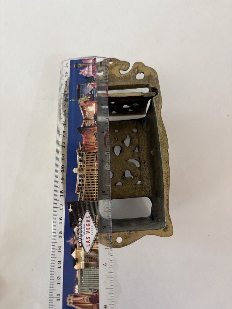 Vintage Ornate Solid Brass Match Box Holder Wall Mount With Flap Lid
