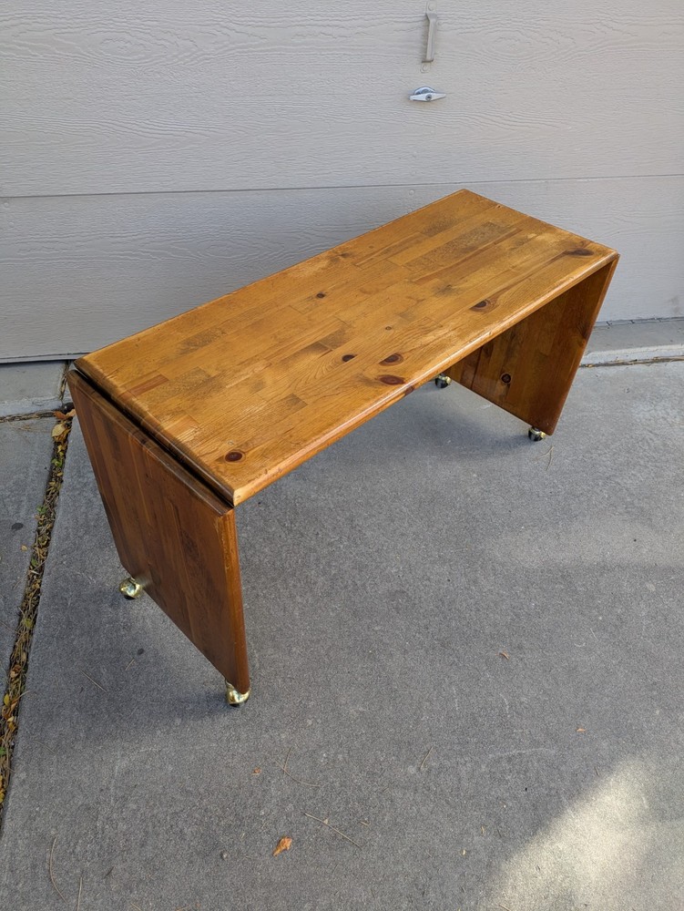 Vintage Mid Century Modern Rustic Country Solid Wood Rolling Desk Table R53