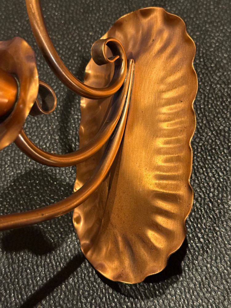 Vintage Solid Copper Gregorian Double Candlestick Holder W/ Sniffer
