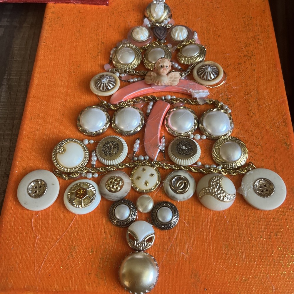 8x10 Orange And White Beaded Christmas Tree