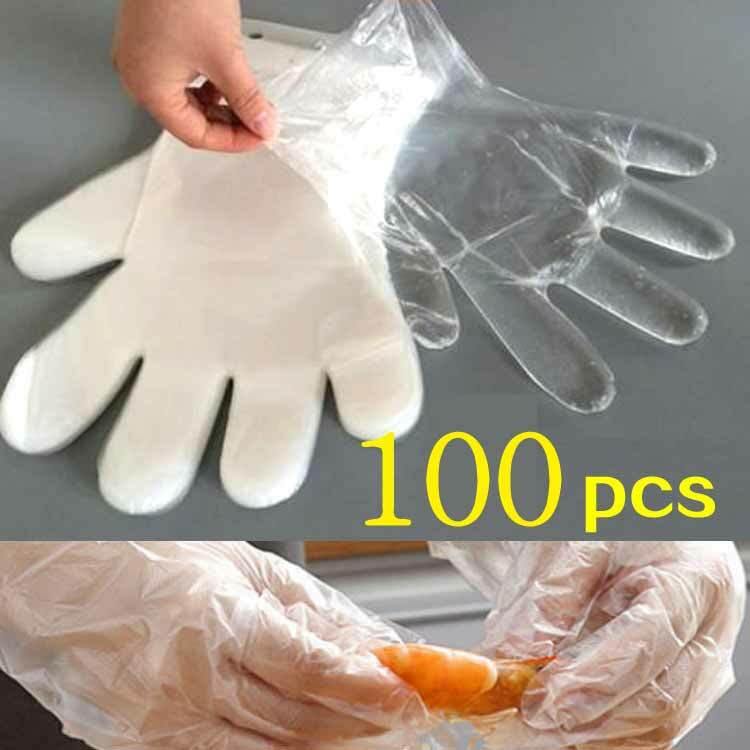 100pcs Transparent Plastic Gloves For Food Kitchen Tools
