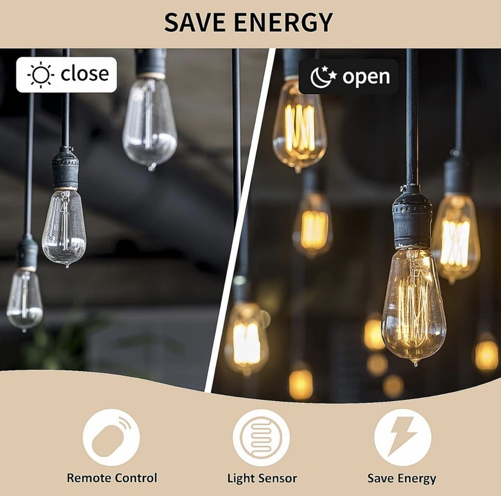 Outdoor Light Sensor Timer Outlet, 100ft Range Remote Control, Weatherproof