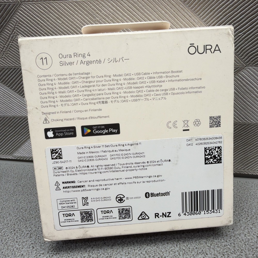 Oura Ring 4 Smart Ring Size 11 Activity Tracker Silver
