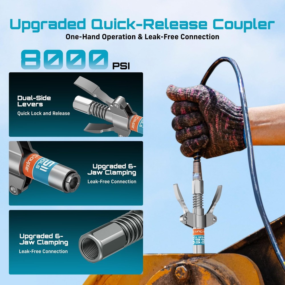 Seesii Grease Gun Accessory Kit, Includes Quick-Release Coupler, 90 Degree Gr...
