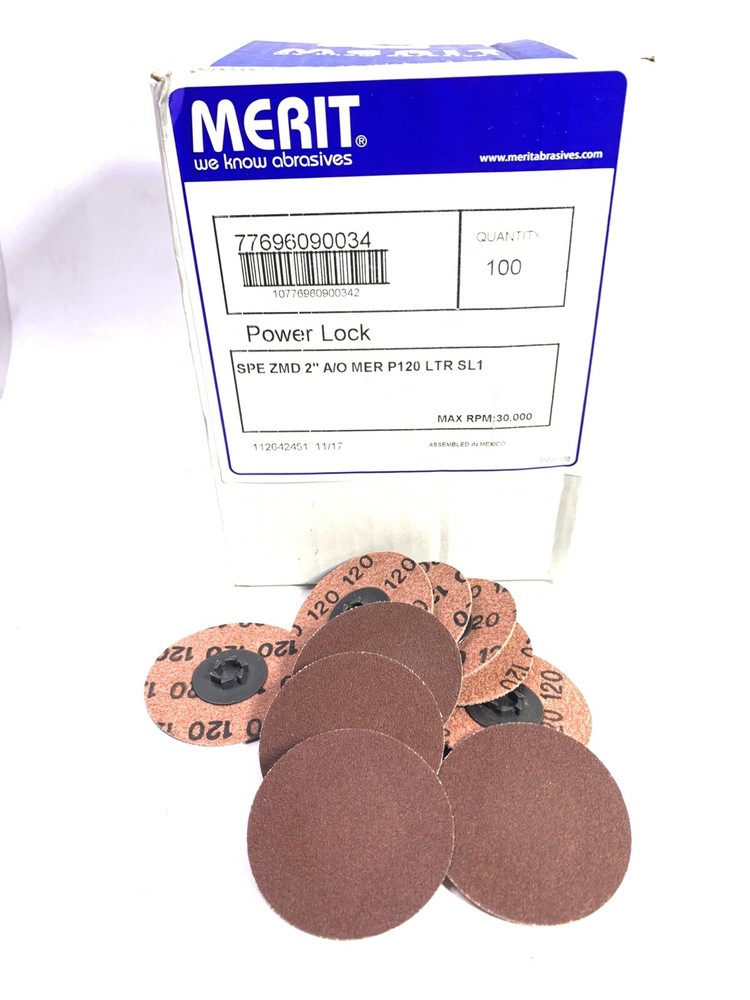 100-Merit Power Lock Snap On Type-1 Quick Change 2” X 120 Grit Sanding Discs