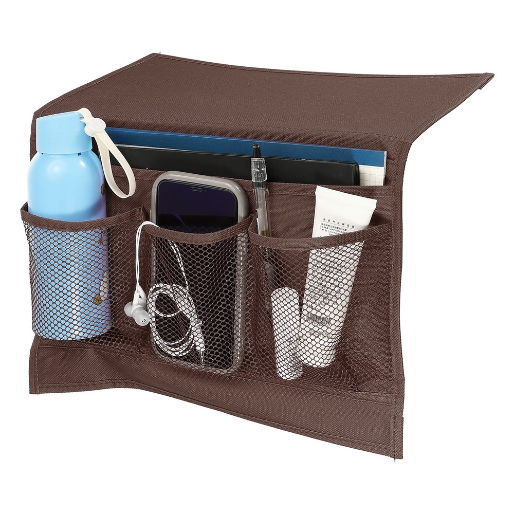 Bedside Caddy, Bed Caddy Bedside Organizer Bed Hanging Caddy 4 Pockets, Brown