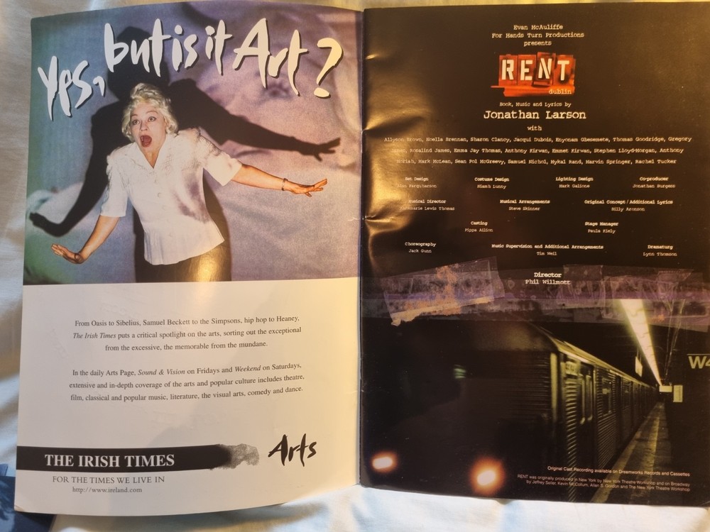 Rent. Dublin. 2000. Sean Paul McGreevy etc. Programme. Ex++