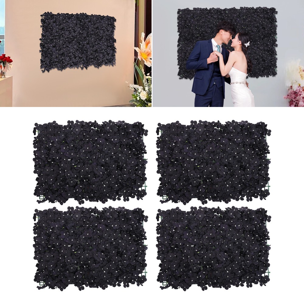 60*40cm 4 PCS Black Artificial Floral Backdrop Handmade Flower Wall Panel