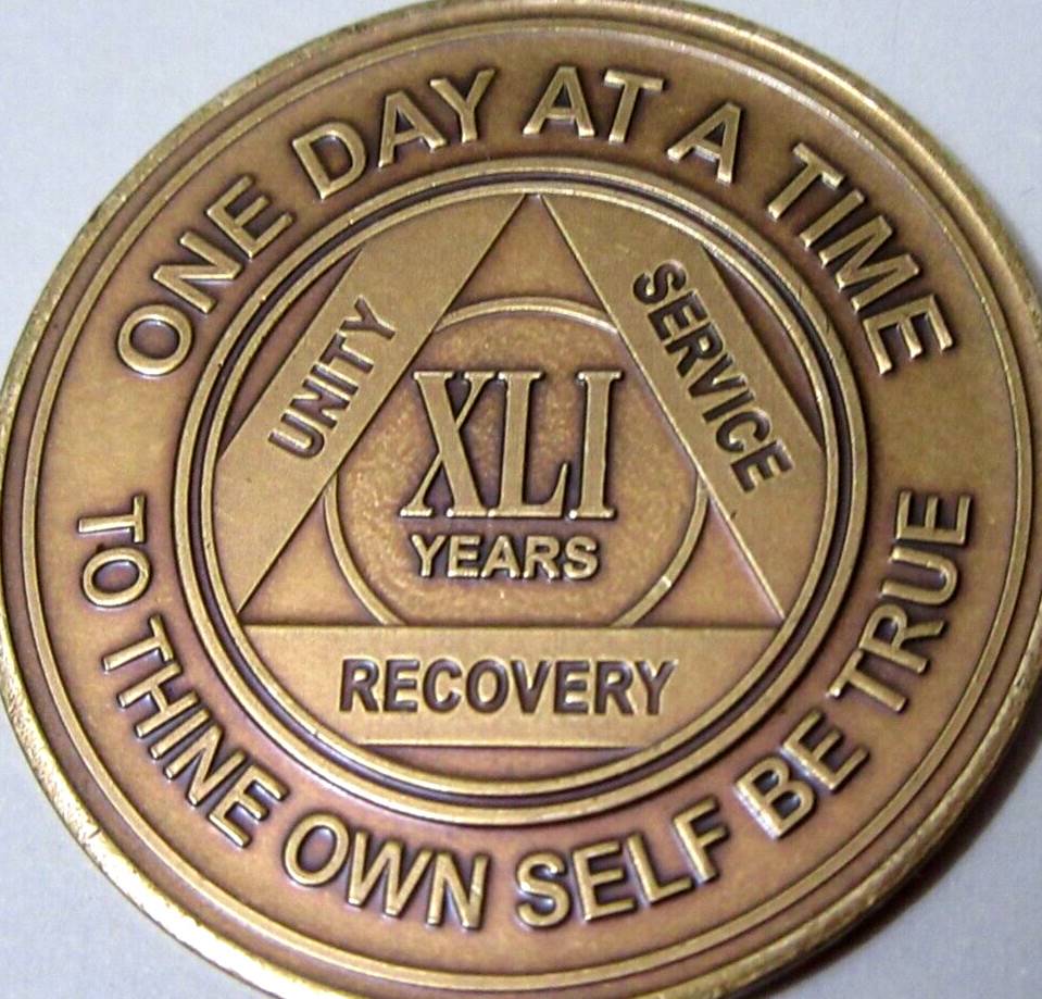 Alcoholics Anonymous AA 41 Year Bronze Medallion Token Chip