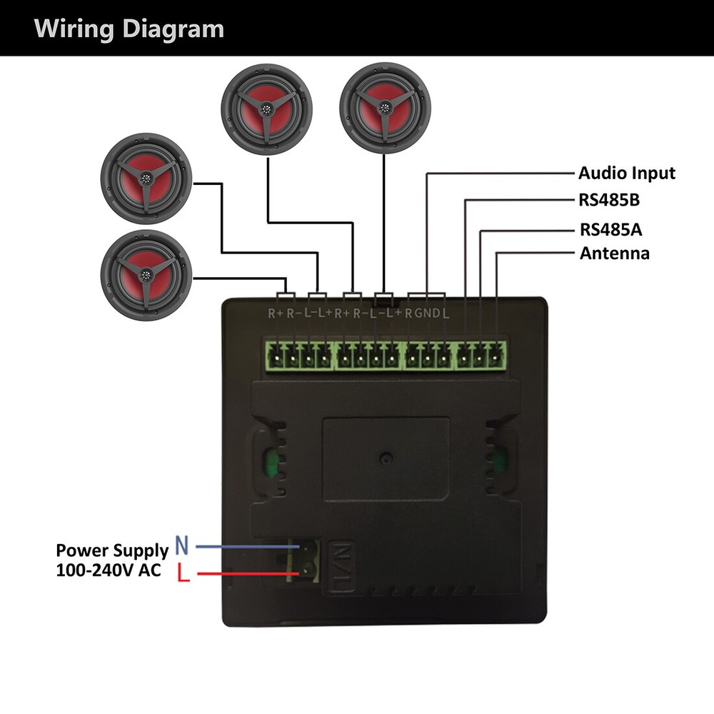4" Touch Screen Wall Mount Amplifier Home Stereo Audio Amplifier Speaker System