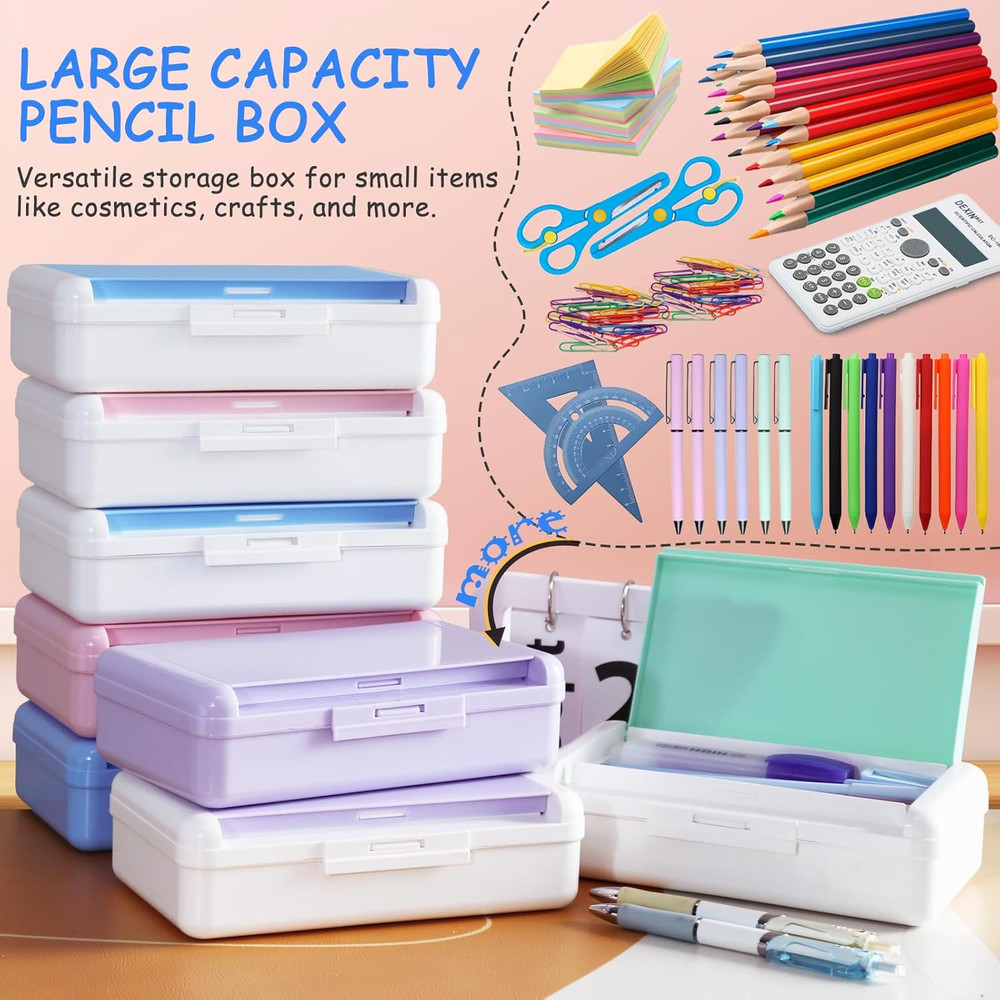 Double Layer Pencil Box, Hard Pencil case 2 Compartments, Plastic Large Capacity