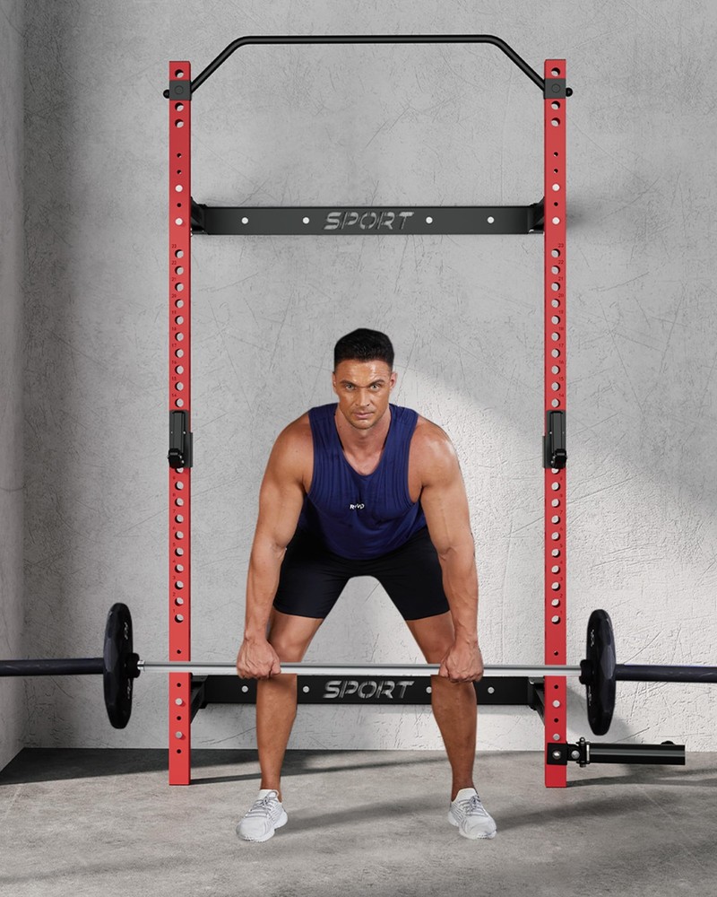 Foldable Squat Rack 1000 LBS Space-Saving with Pull Up Bar & J Hook & Landmine