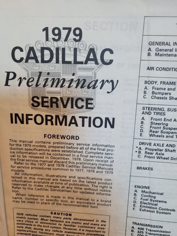 1979 Cadillac Preliminary Service Information Manual