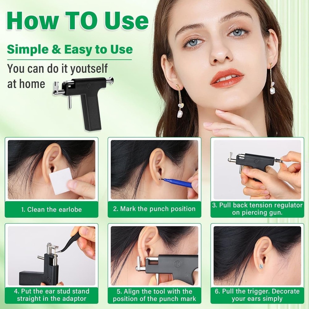 Professional Ear Piercing Gun, Reusable Machine with Dark Black