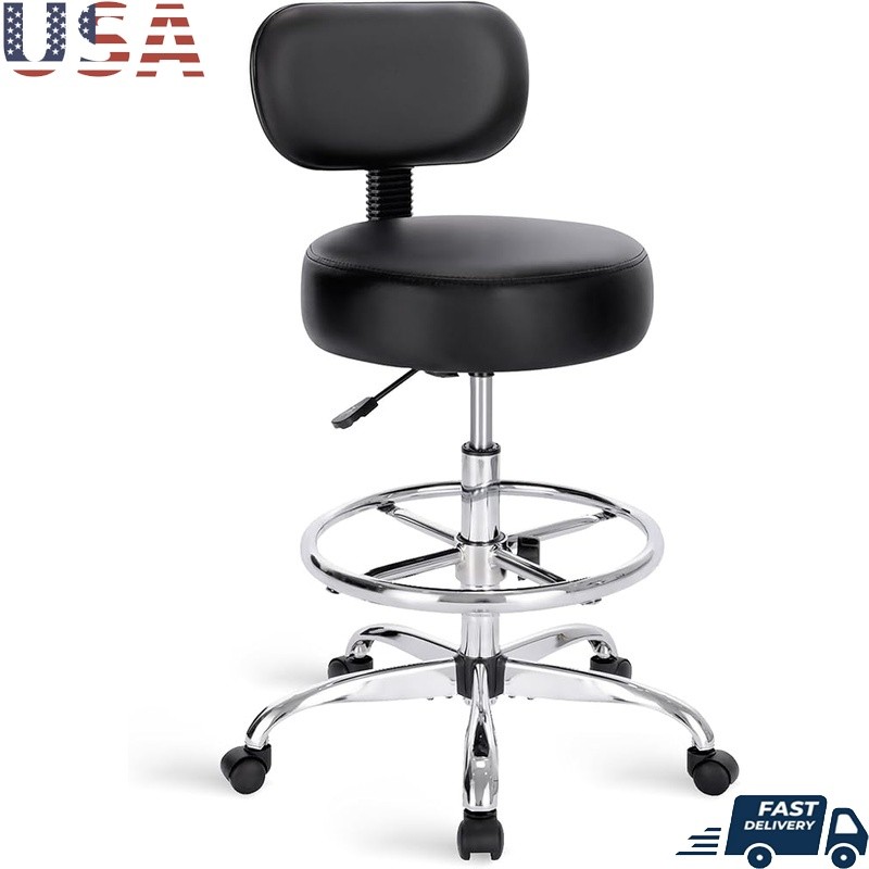 Adjustable Height Drafting Stool Chair W/ Comfortable PVC Cushion & Stable Base