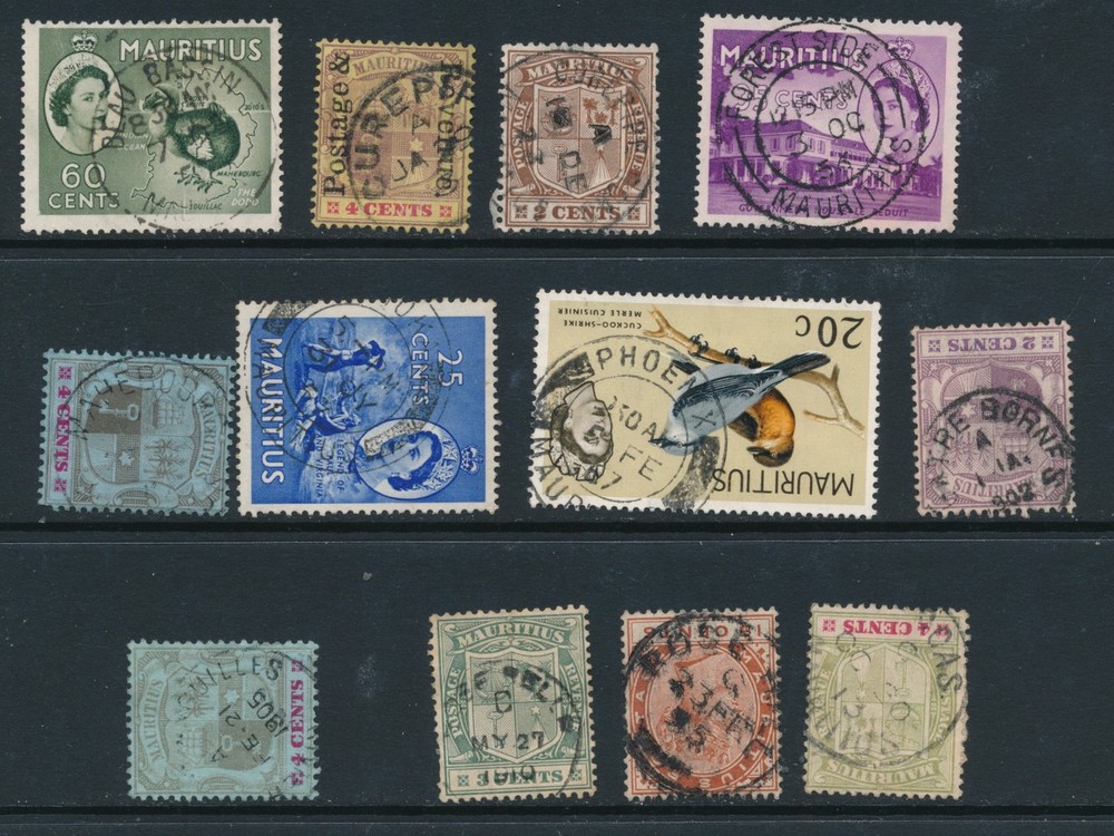 MAURITIUS, 12 different postmarks, stamps fine