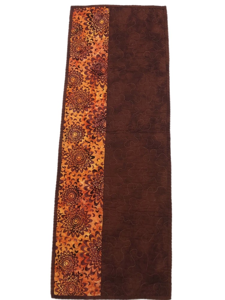 Handmade Quilted Table Runner Wall Art Brown Orange Yellow Patchwork Fall Autumn
