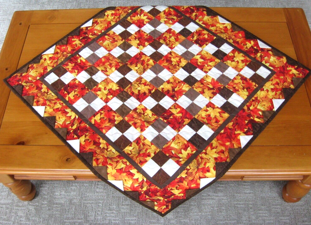 Handmade Quilted Table Topper Scrappy Fall Leaves