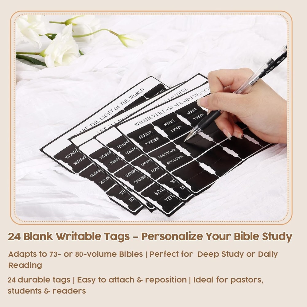 Black Bible Tabs for Men Paper Index Tabs for Scripture Study & Chapter