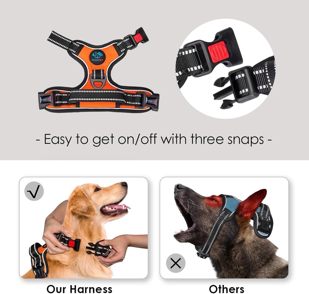 PHOEPET No Pull Dog Harness Medium Reflective Front Clip Vest with Handle,Adjust