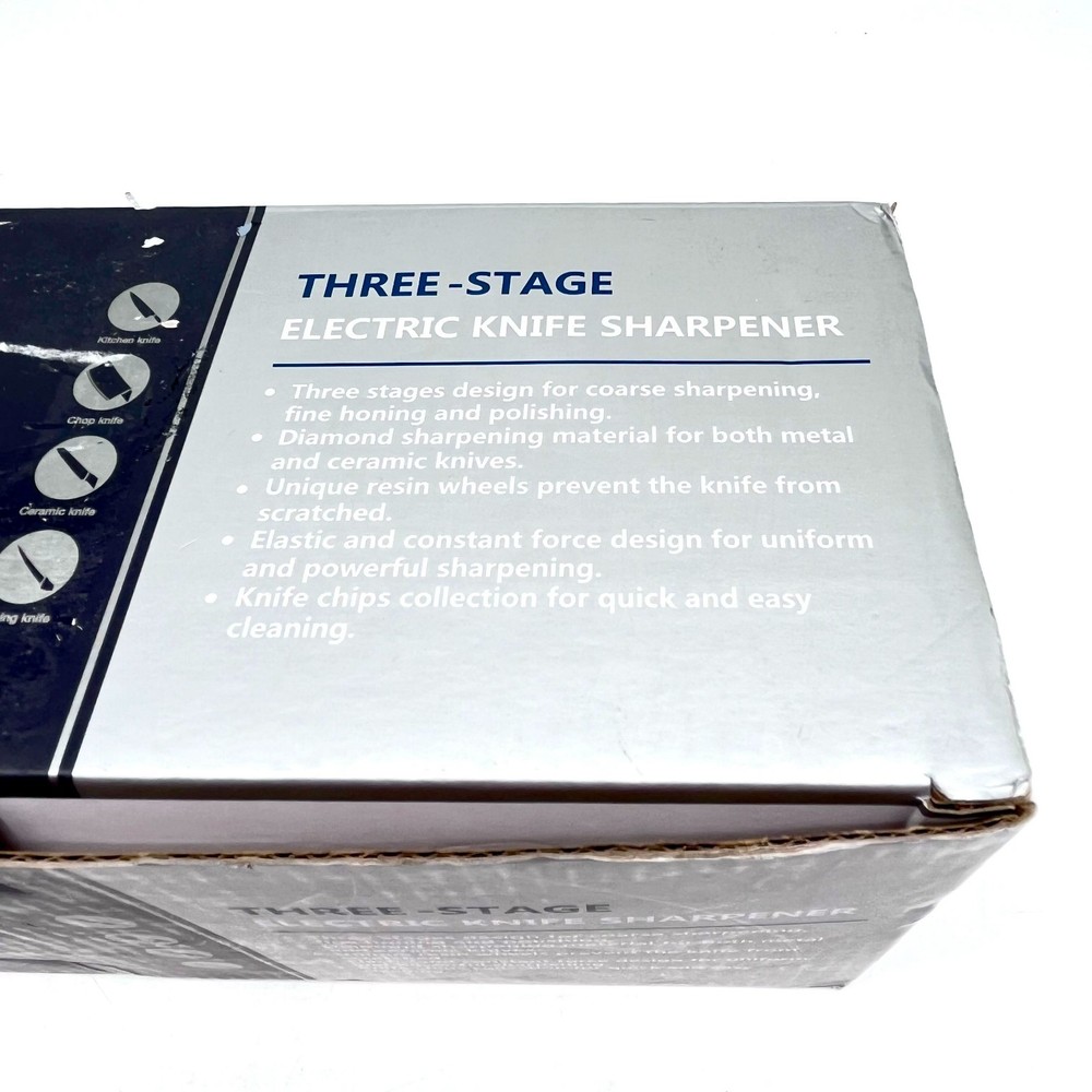 Electric Knife Sharpener 3 Stage Kitchen Blade Sharpener 8W Model HT-EMDQ-01