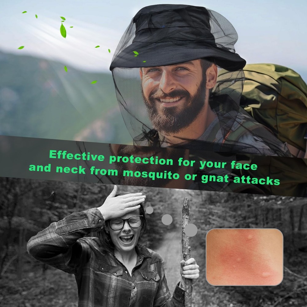 Premium Mosquito Head Net Mesh, 2 Pack Bug Face Net for Fly & Mosquito Protec...