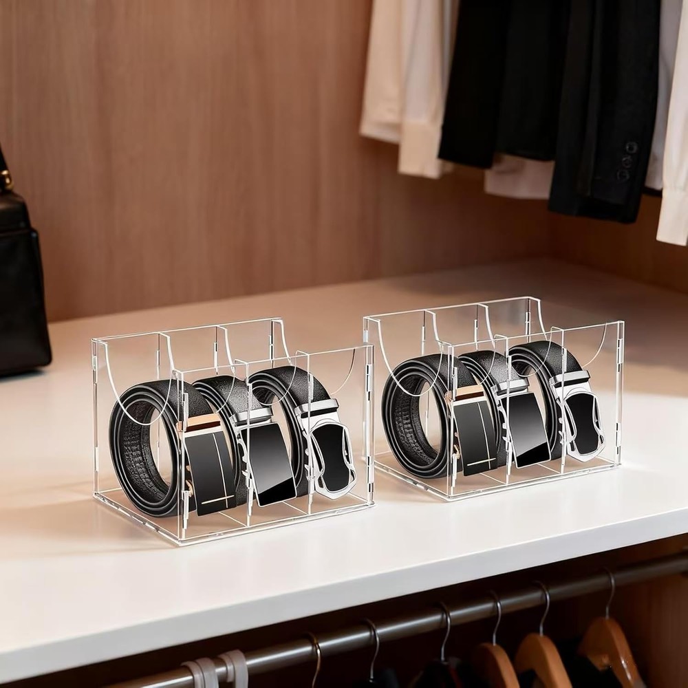 3 Compartment Acrylic Belt Storage Organizer Closet Drawer Clear Display