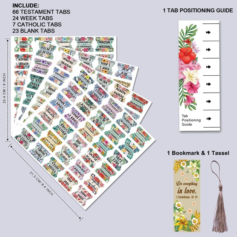 Matte Laminated Floral Bible Tabs - 122 Elegant Tabs for Scripture Organization