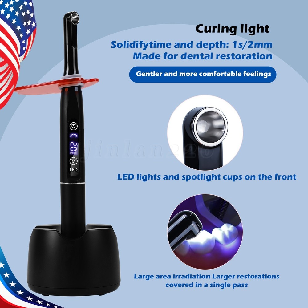 Dental Wireless Cordless LED Curing Light 1 Second Cure Lamp 2500mw Black